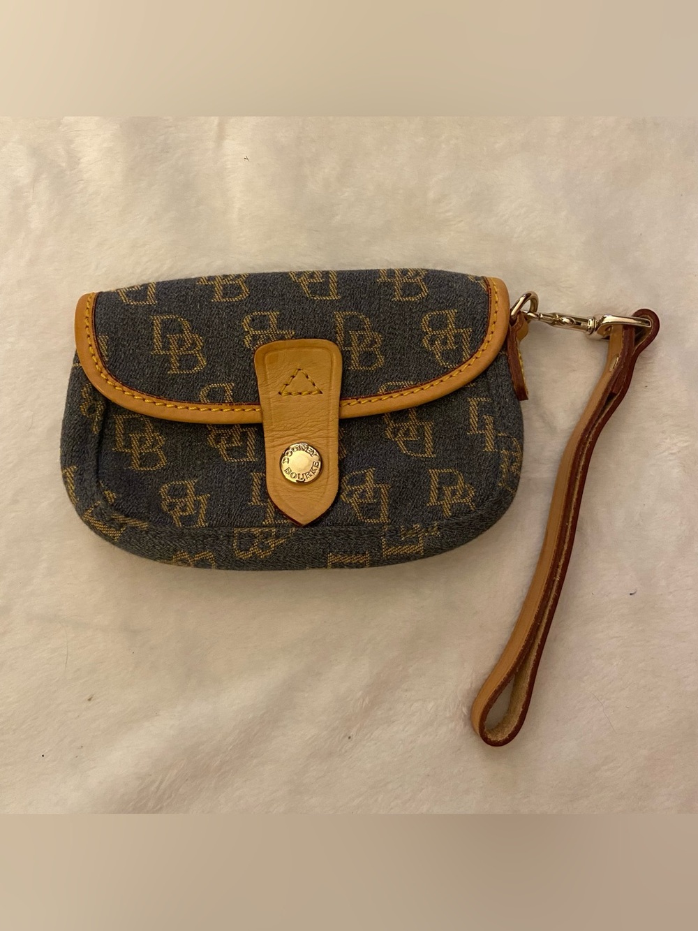 Dooney & Bourke Gray Monogram Wristlet with Tan Trim